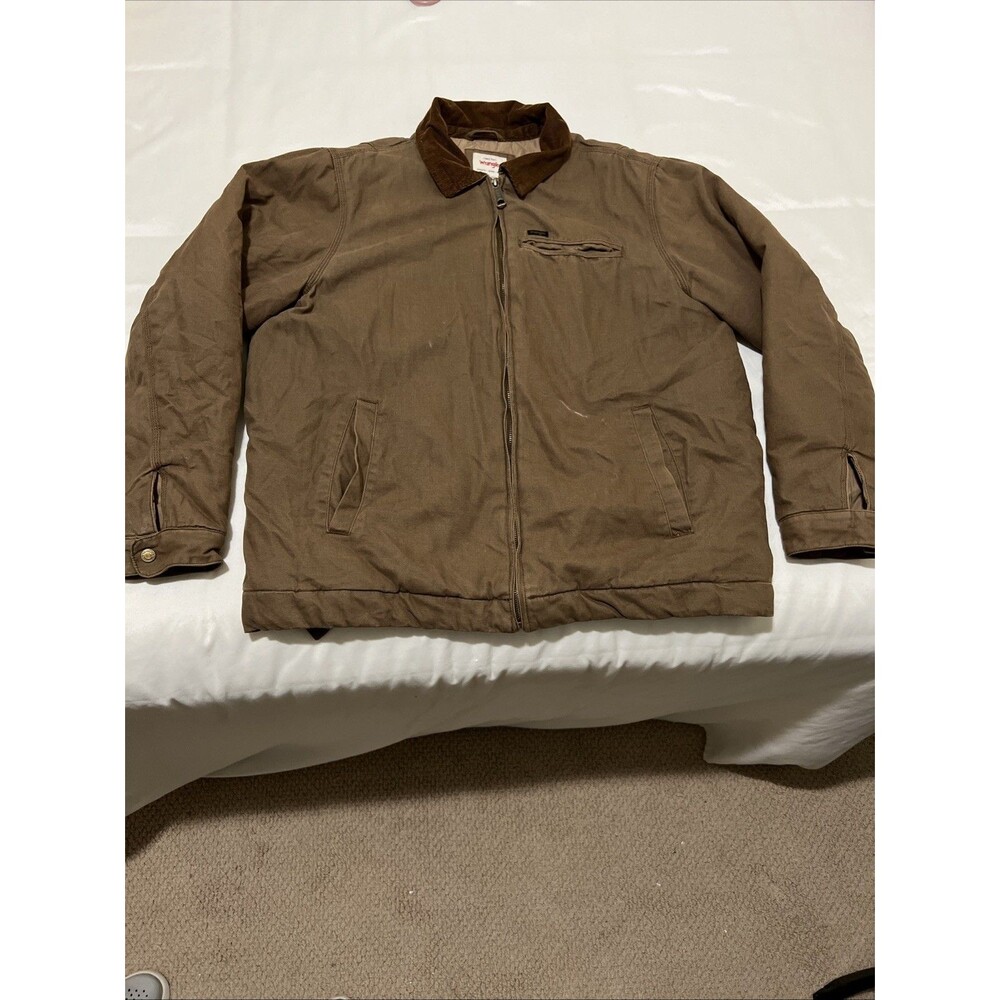 Wrangler Mens Chore Jacket Barn Coat Corduroy Collar XL Gray Brown Quilted Lined